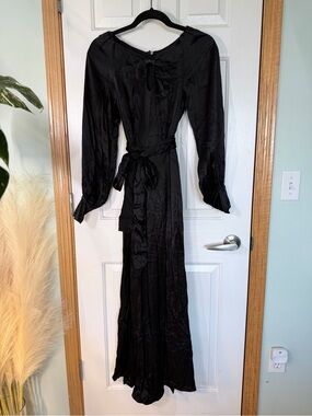 Black Long-Sleeve Maxi Dress with Bow Neckline